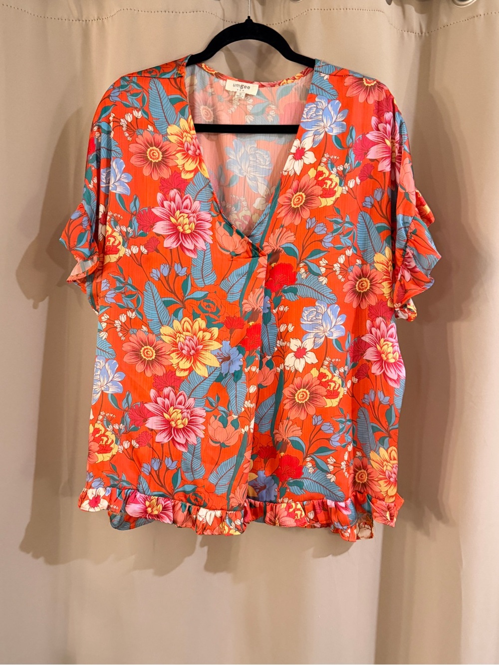 Umgee Loose Fit Floral Ruffle Button-Front Blouse